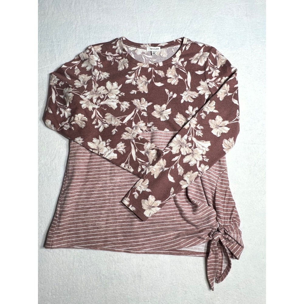 Eyeshadow Womens Mauve Floral Stripe Side Tie Long Sleeve Top Large J75704VFQI